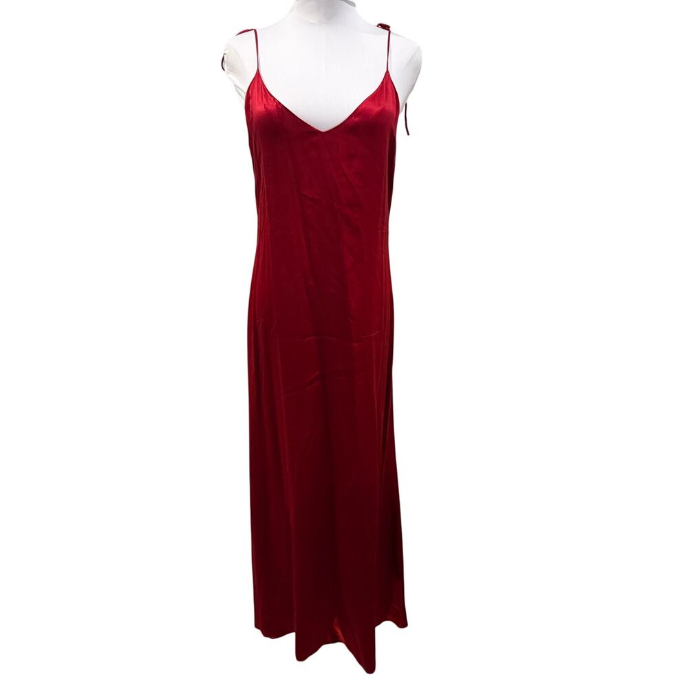 Reformation Red 100% Silk Satin Slip Maxi Dress Cocktail Elegant Quiet Luxury S - Picture 2 of 10